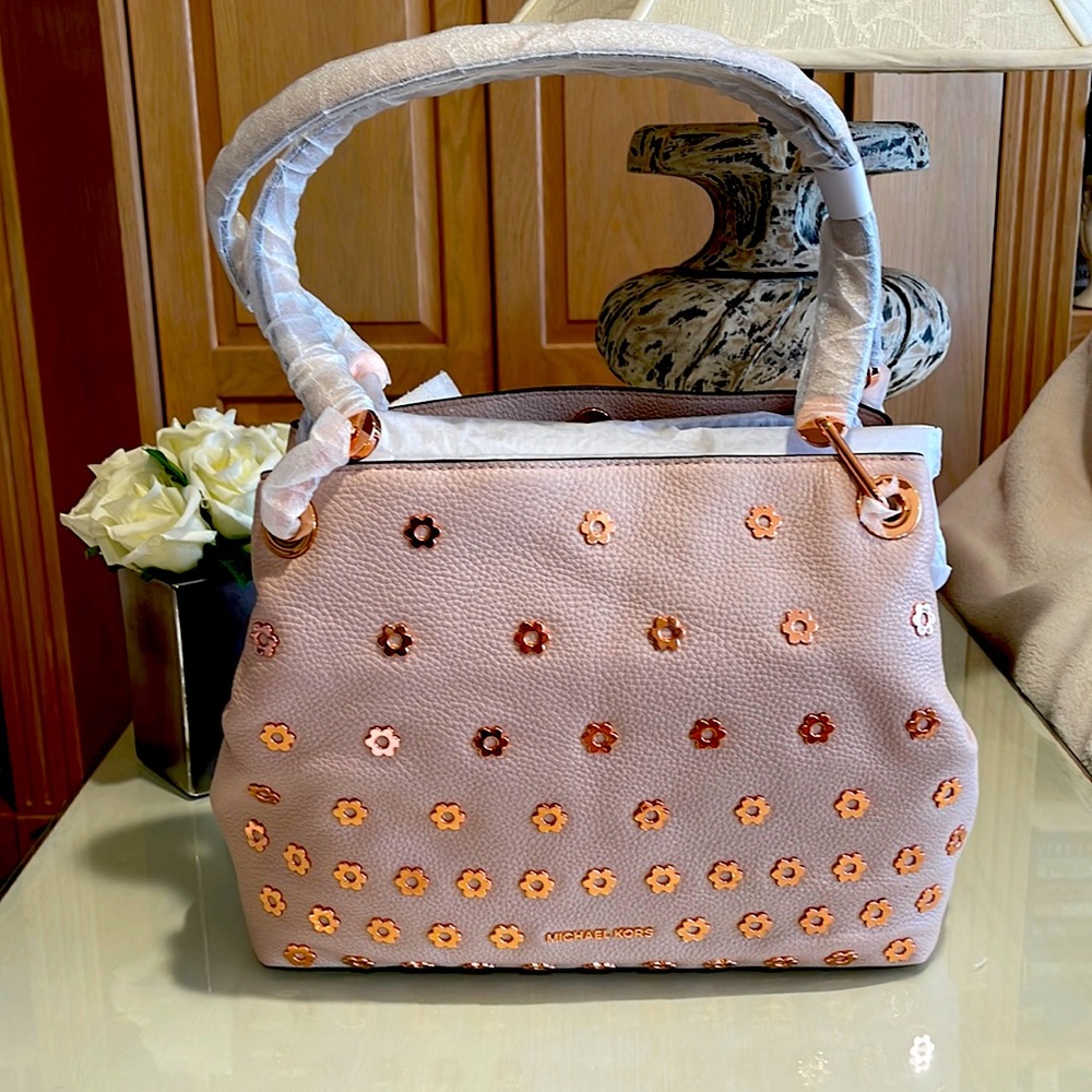 Pink Peach Flower Decor Michael Kors Bag NWT